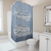 Torn denim: blaue Jeans Textur. Duschvorhang (Beispiel)