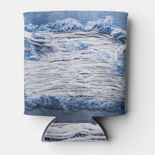 Torn Denim: Blaue Textur Dosenkühler (Vorderseite)