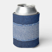 Torn denim: blauer Jeans Stoff. Dosenkühler (Kanne Vorderseite)