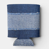 Torn denim: blauer Jeans Stoff. Dosenkühler (Rückseite)