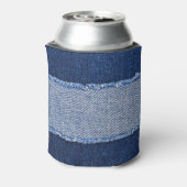 Torn denim: blauer Jeans Stoff. Dosenkühler (Kanne Rückseite)