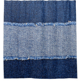 Torn denim: blauer Jeans Stoff. Duschvorhang