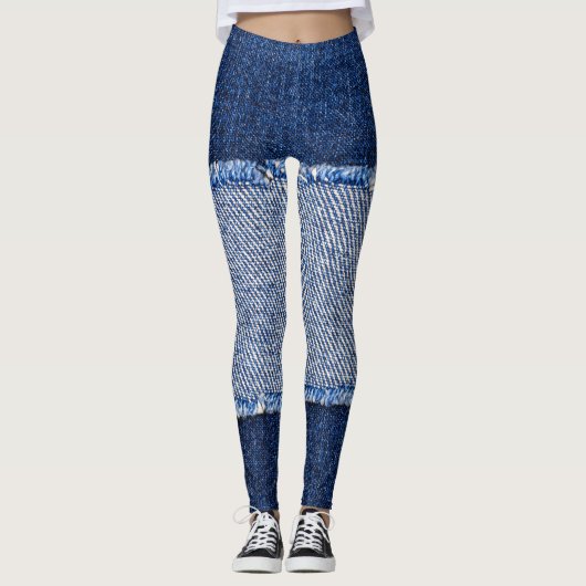 Torn denim: blauer Jeans Stoff. Leggings (Vorderseite)