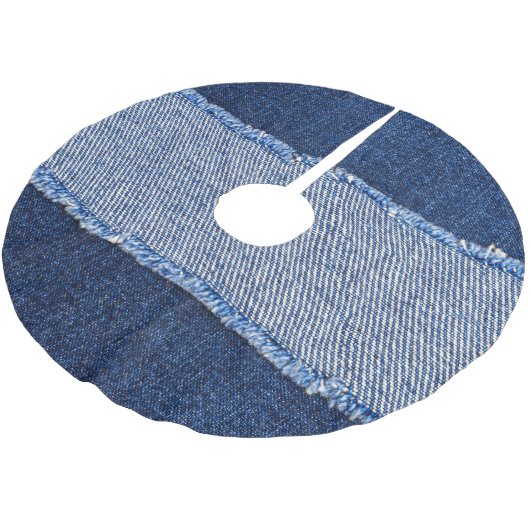 Torn denim: blauer Jeans Stoff. Polyester Weihnachtsbaumdecke (Schrägansicht)