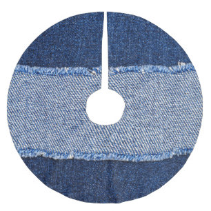 Torn denim: blauer Jeans Stoff. Polyester Weihnachtsbaumdecke