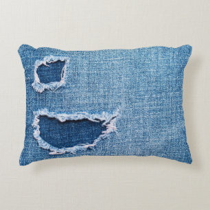 Torn denim Stoff Textur, blaue Farben. Dekokissen