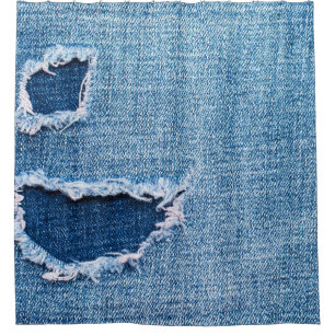 Torn denim Stoff Textur, blaue Farben. Duschvorhang
