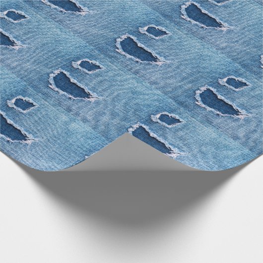 Torn denim Stoff Textur, blaue Farben. Geschenkpapier (Ecke)