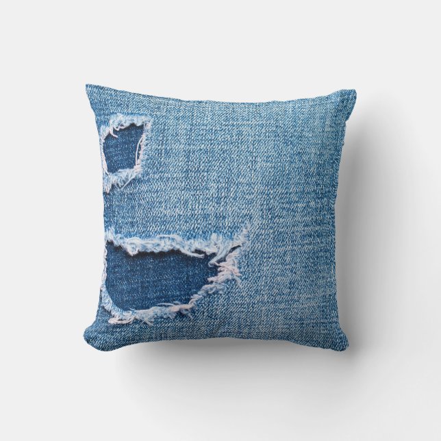Torn denim Stoff Textur, blaue Farben. Kissen (Vorderseite)