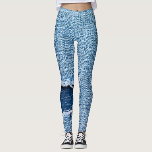 Torn denim Stoff Textur, blaue Farben. Leggings (Vorderseite)