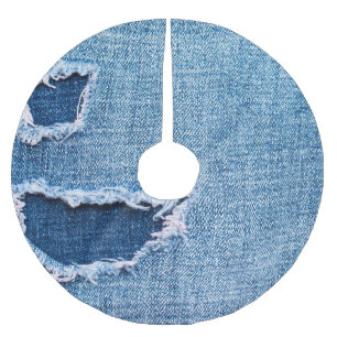 Torn denim Stoff Textur, blaue Farben. Polyester Weihnachtsbaumdecke