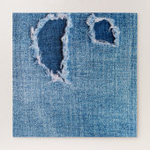 Torn denim Stoff Textur, blaue Farben. Puzzle (Horizontal)