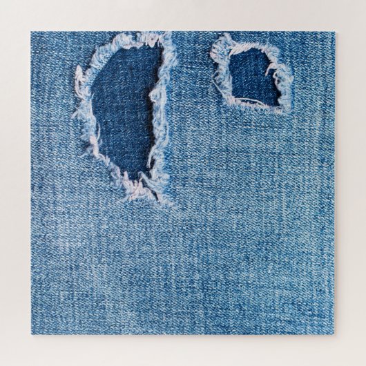 Torn denim Stoff Textur, blaue Farben. Puzzle (Horizontal)