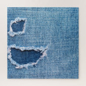 Torn denim Stoff Textur, blaue Farben. Puzzle (Vertikal)