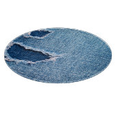 Torn denim Stoff Textur, blaue Farben. Schneidebrett (Ecke)