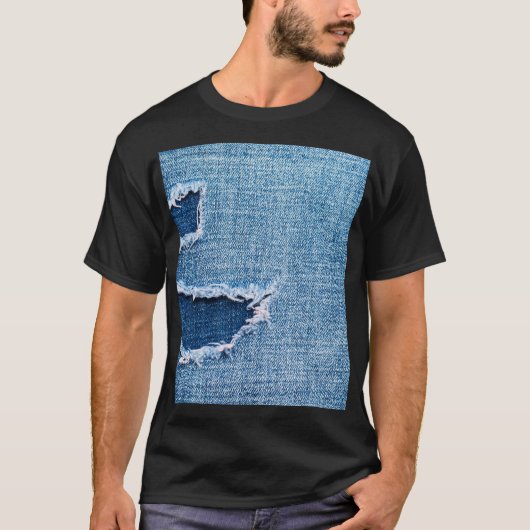 Torn denim Stoff Textur, blaue Farben. T-Shirt (Vorderseite)