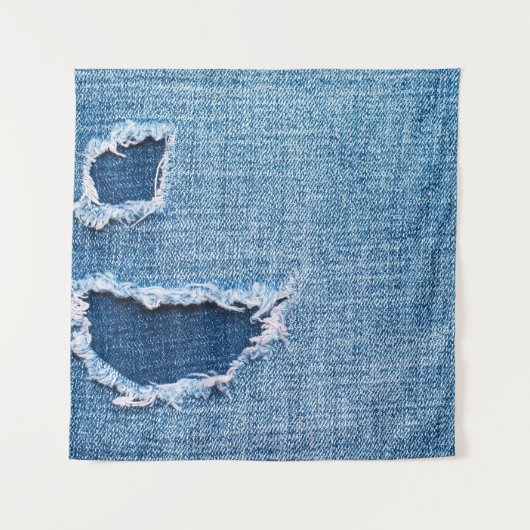 Torn denim Stoff Textur, blaue Farben. Wandteppich (Vorderseite)