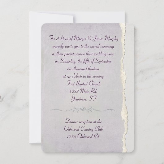 Torn Edge Lavender Wedding Vow Erneuerung Einladung (Vorderseite)