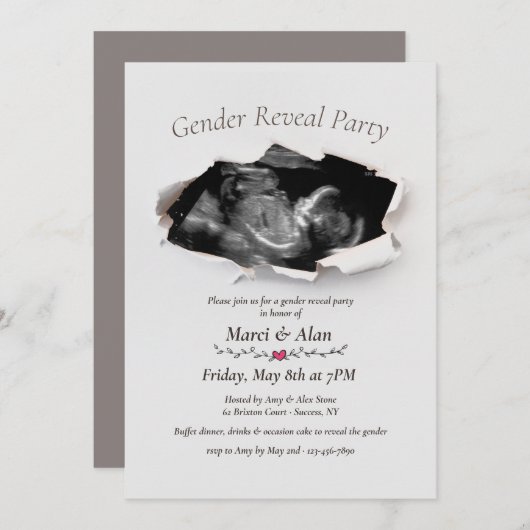 Torn Edges Foto Gender Reveal Party Einladung (Vorne/Hinten)