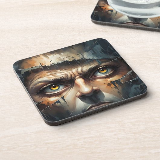 TORN FACE MAN EYES GETRÄNKEUNTERSETZER (Linke Seite)