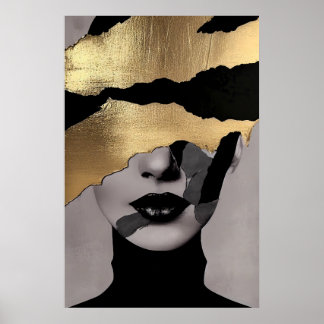 Torn Golden Face Abstract Art Elegant Texture Poster