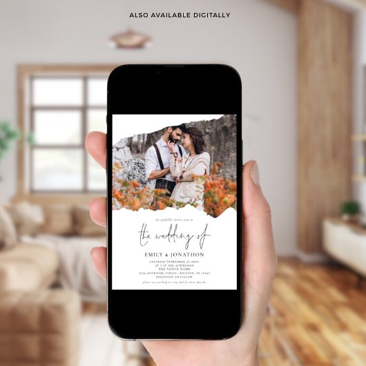 Torn Paper Effect 2 Fotos QR Code Hochzeit Einladung