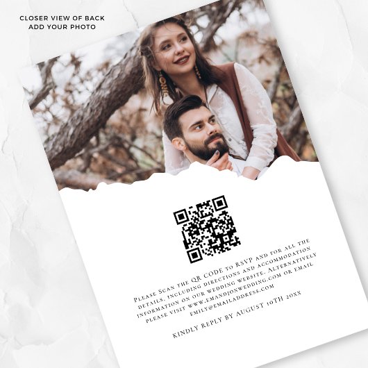 Torn Paper Effect 2 Fotos QR Code Hochzeit Einladung
