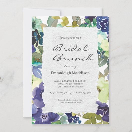 Torn Paper Lila Floral Wasserfarben Bridal Brunch Einladung (Vorderseite)