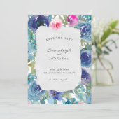 Torn Paper Mermaid Blue Floral Wedding Save The Date (Stehend Vorderseite)