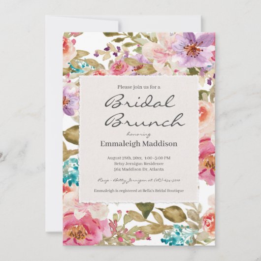 Torn Paper Spring Melody Floral Bridal Brunch Einladung (Vorderseite)