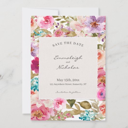 Torn Paper Spring Melody Floral Wedding Save The Date (Vorderseite)