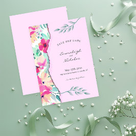 Torn Paper Tropical Floral Pink Hochzeit Save The Date