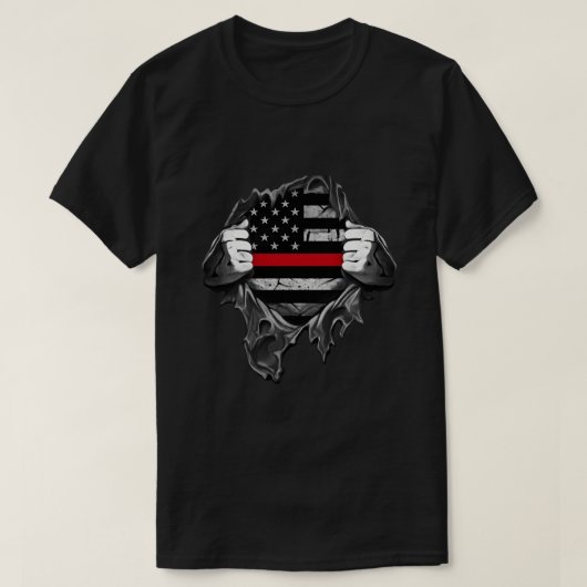 Torn Shirt Thin Red Line Flag USA T-Shirt (Design vorne)
