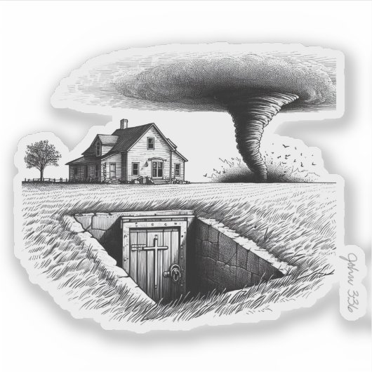 Tornado House Cellar mit Kreuz Aufkleber (Vorderseite)