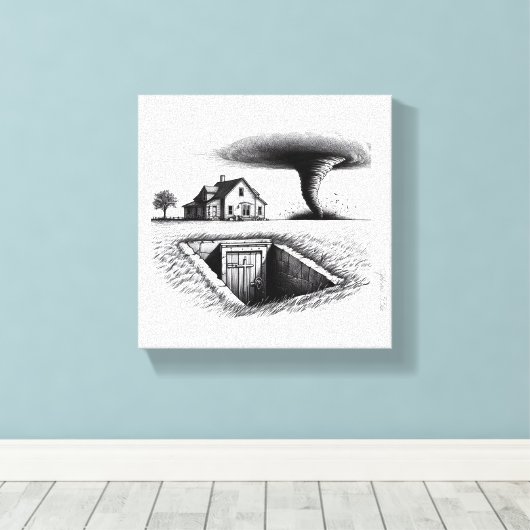 Tornado House Cellar mit Kreuz Leinwanddruck (Insitu (Holzboden))