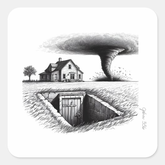Tornado House Cellar mit Kreuz Quadratischer Aufkleber (Vorderseite)