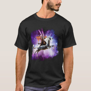 Tornado-Katze reitet Einhorn mit Pizza T-Shirt