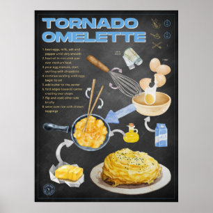 Tornado Omelet Rezept Chalkboard Küche Poster