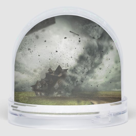 Tornado-Sturm zerstörendes Haus Schneekugeln (Rückseite)