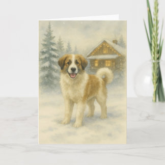 Tornjak Holiday Glow – Wasserfarben Winterkarte Feiertagskarte