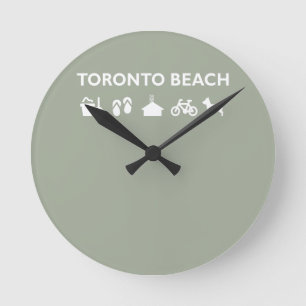 Toronto Beach Icons Monotone Dark Runde Wanduhr