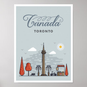 Toronto Canada Art Vintage Travel Illustration Poster