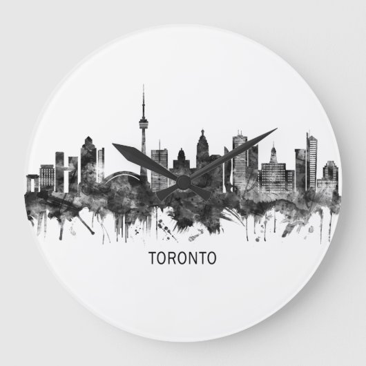 Toronto Canada Skyline BW Große Wanduhr (Vorderseite)