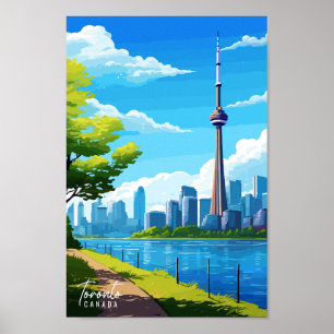 Toronto Canada Travel Art Vintag Illustration Poster
