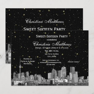 Toronto Etch Starry DIY BG Color Sweet 16 Blk Einladung