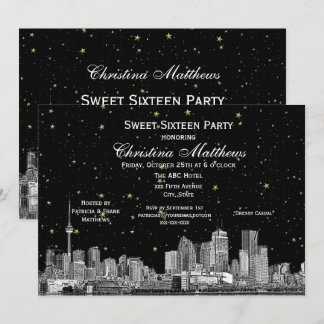 Toronto Etch Starry DIY BG Color Sweet 16 Blk Einladung