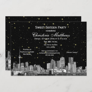 Toronto Etch Starry DIY BG Color Sweet 16 Blk Einladung