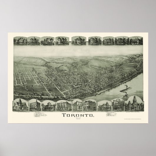 Toronto, OH Panorama Karte - 1889 Poster (Vorne)