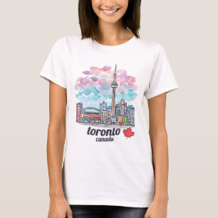 Toronto Ontario Kanada Aquarell Skyline CN Tower T-Shirt