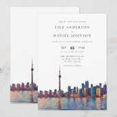 Toronto Skyline Aquarell Elegante Hochzeit Einladung (Vorne/Hinten)